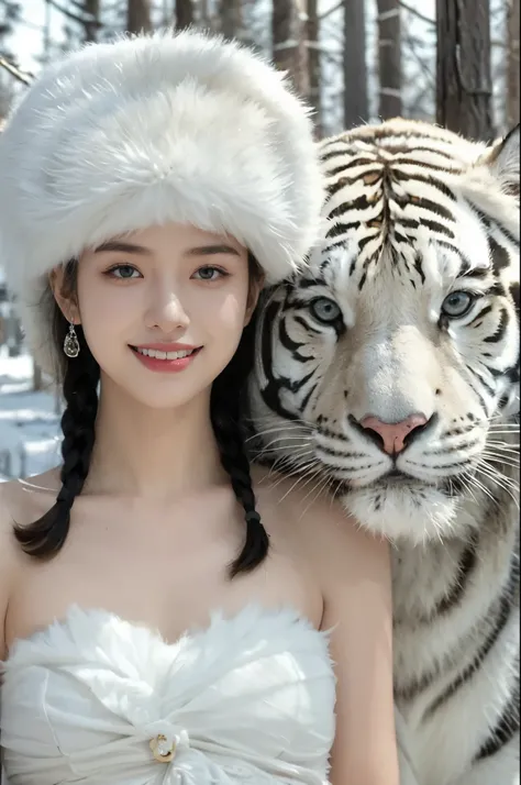 (((best quality))),(((ultra detailed))),(((masterpiece))),illustration,1 girl,white hat,a white tiger