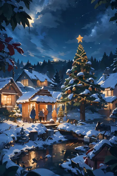 Background only, background, night, illumination, Christmas, glittering, beautiful, beautiful illustration, high quality illustration