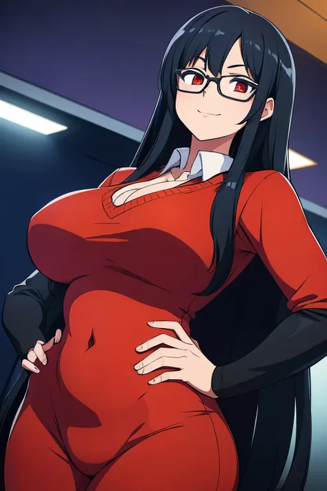 (1girl:1.3), Masterpiece, Best quality, amazing beauty, 4K, absurdres, finely detail, super detailed eye, perfect anatomy, official art, cinematic lighting, BREAK, Park, silky long hair, black hair, super shiny detailed red eyes, glasses, eyewear, happy fa...