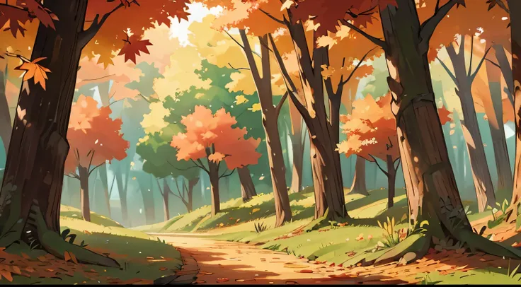 A forest with beautiful autumn leaves
