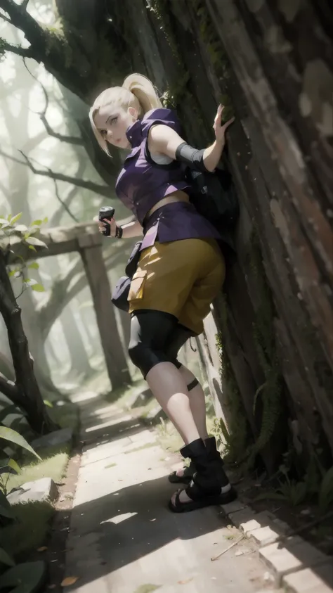 score_9, score_8_up, score_7_up, 32k,masterpiece, , full body , konoha forest on background  , highest quality, photo realistic, super detail, vibrant colors, chiaroscuro lighting, cinematic lighting, Ino Yamanaka (Naruto) charm , pretty 
