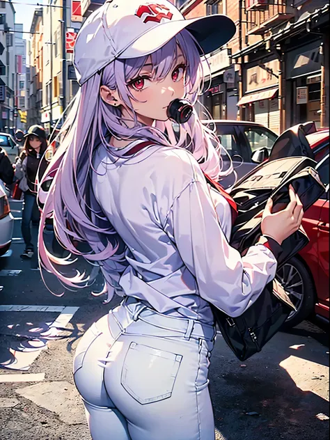 (Close-up:1.3),Realistic,Best Quality, Super detailed, High-quality CG rendering,  THE MOST DELICATE AND BEAUTIFUL ,  high resolution on down, ( 1 girl), (Best Quality,4K,8k,masterpiece:1.2), ( light purple hair :1.5),(Pretty long hair:1.5),(Red eyes:1.5),...