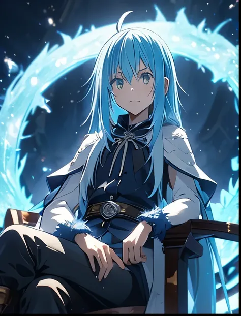 （（（ＳＦＷ、Precision、Highest quality、A first-class masterpiece、Normal body、8k、  Detailed Face 、Ultra-precision、 Normal hand、５refer to、Highest）））、-That Time I Got Reincarnated as a Slime-、Rimuru Tempest、Blue and silver hair、Demon King Supremacy 、Black magic fro...