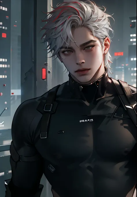 Super detailed,     High image quality, Super detaileded,        wonderful,           high definition CG Unity 8K Wallpaper  ,    Movie Screenplay      , Cat lover,       cyberpunk, Red Boy.Nice.    silver hair、     Ambition     .Brown eyebrows 