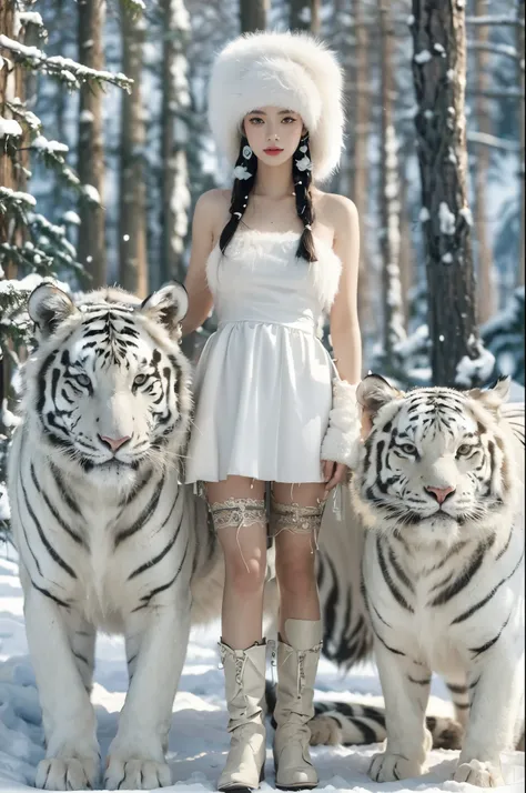 (((best quality))),(((ultra detailed))),(((masterpiece))),illustration,1 girl,white hat,a white tiger