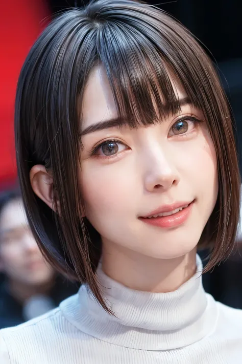 (  table top,  Best Quality、 High image quality:1.4、Very attractive beauty、  Highlights Eyes  、 camera :1.4、Attractive and beautiful woman、 ideal body shape、 perfect anatomy、  short brunette bob hair  、 Sparkling Hair、Bans:1.4、Shining Bang  :1.4、  lip glos...