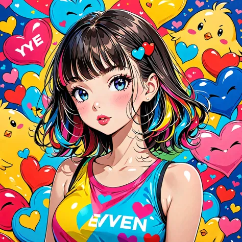  hyperrealism, Simple Line Acronym，Abstract art，Morikura Yen Style  , ((( The most beautiful girl ever))),  Lips in love, Colorful hearts, sports Fashion,(((Cute Protozoan))),  Cute chick, cute design , 