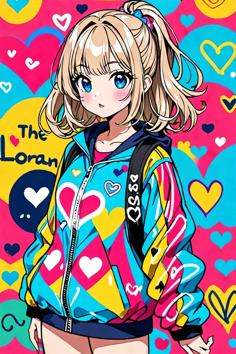  hyperrealism, Simple Line Acronym，Abstract art，Seizo Watase Style , ((( The most beautiful girl ever))),  Colorful hearts, sports Fashion, (((The background is a cute doodle))), (((Cute Protozoan))),  stylish design , 