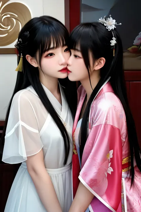 Two Chinese girls kissing