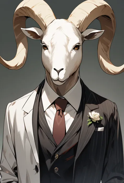 A man with a goat head in a suit