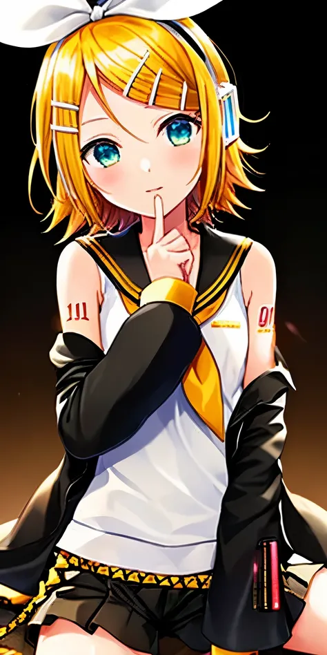 one girl, solo, Kagamine Rin, Vocaloid, attached black sleeves, off shoulder, sailor collar