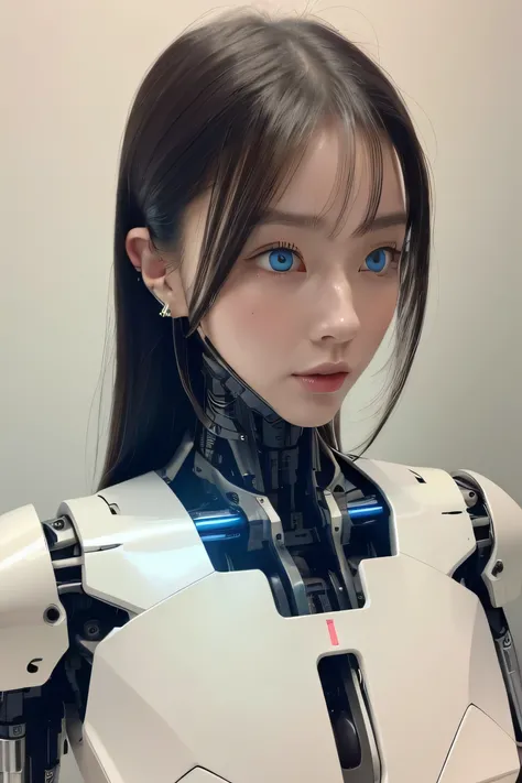 masterpiece, best quality, extremely detailed, Japaese Cyborg girl,Plump , control panels,android,Droid,Mechanical Hand, Robot arms and legs, Black Robot Parts,Black hair,Mechanical body,Blunt bangs,White robotics parts,perfect robot girl,long tube,thick ...