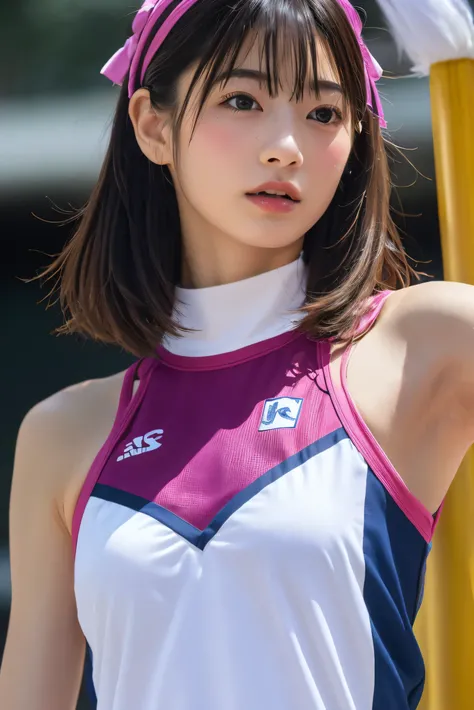 (8k,  RAW photos up close,Best Quality,  high resolution on down:1.1), (超Realisticな:1.4),(Realistic, Realistic:1.3), Japanese beauty、Rhythmic Gymnastics Club、  rhythmic gymnastics uniform 、(( upper body:1.3))