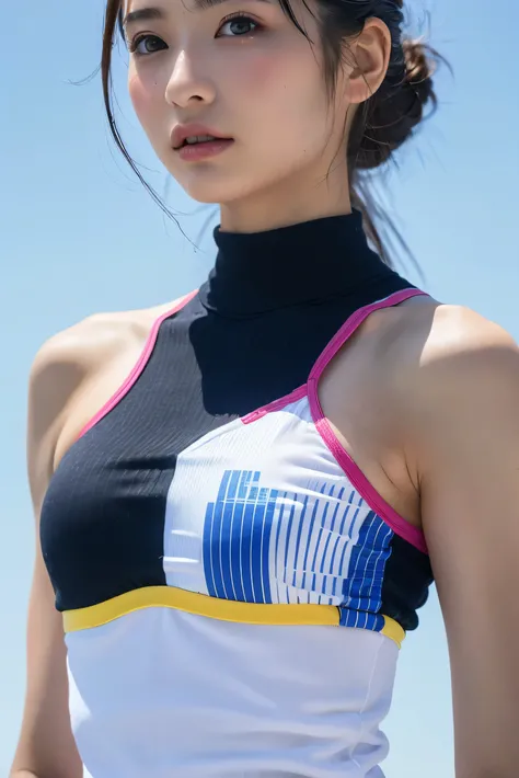 (8k,  RAW photos up close,Best Quality,  high resolution on down:1.1), (超Realisticな:1.4),(Realistic, Realistic:1.3), Japanese beauty、Rhythmic Gymnastics Club、  rhythmic gymnastics uniform 、(( upper body:1.3))