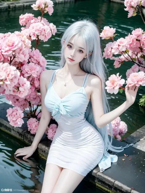 Gu Feng, bare shoulders ,best quality， Masterpiece， very high resolution ，Chest tattoo, Yellow-white skin , White skin, White hairบริสุทธิ์, White hair（Realism：1.4）， Original photo ，cold light，Red lips, Women in transparent dresses，White suit, Close-up Ful...