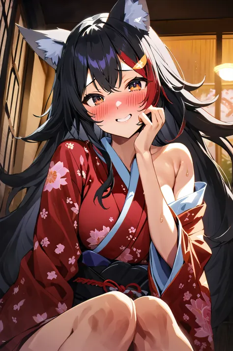 nsfw,masterpiece,best quality, high resolution on down, very detailed,ogami mio \( hololive \), very long hair,black hair,wolf e...