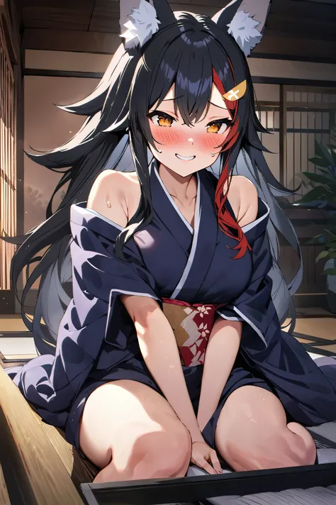 nsfw,masterpiece,best quality, high resolution on down, very detailed,ogami mio \( hololive \), very long hair,black hair,wolf e...