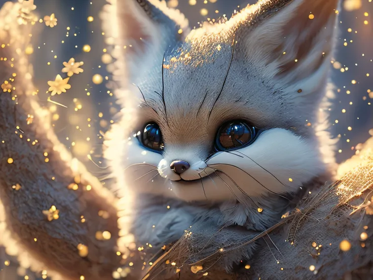 Magical Fantasy Creature, (Best Quality, Masterpiece, Representative Work, Official Art, Professional, Ultra Fine Detail, 8k:1.3), (Photorealism:1.2), Fox Spirit, Super Cute, Big Eyes, Soft, Delicate Nose, Fluffy, Two-Toothed Smile, Cute Fennec Fox Ghost, ...