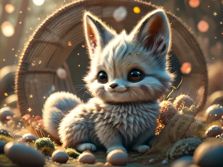 Magical Fantasy Creature, (Best Quality, Masterpiece, Representative Work, Official Art, Professional, Ultra Fine Detail, 8k:1.3), (Photorealism:1.2), Fox Spirit, Super Cute, Big Eyes, Soft, Delicate Nose, Fluffy, Two-Toothed Smile, Cute Fennec Fox Ghost, ...