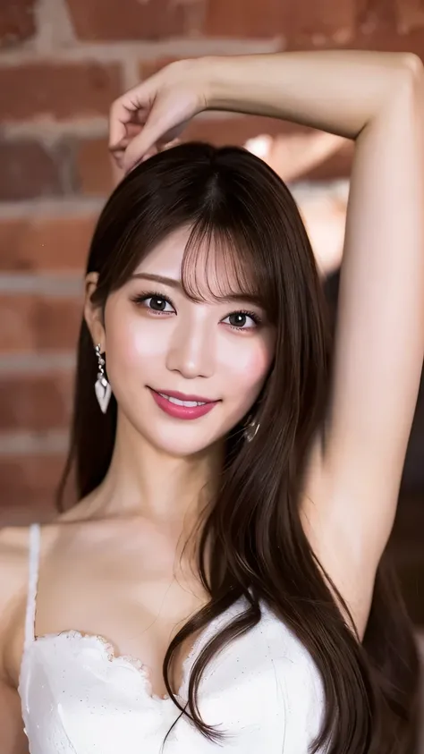 (Best Quality、8k、Award-winning works、 super high definition)、Beautiful woman、(perfection,  Shiny Micro Bikinis),perfection Makeup、 bright and shiny lipstick that makes your armpits visible on a t-shirt、I have a mole around my eye,( very dark makeup :1.2)、 ...