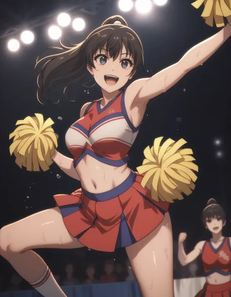 score_9, score_8_up, score_7_up, gsfghtr, cheerleader dress, 1girl, sweaty, smile, open mouth, dancing, cheerleader stage