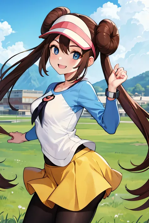  score_9,  score_8_up,  score_7_up, pokemonRosa, Rosa, Brown Hair,  Double Bang, doughnut Hair Bun, Hair Bun,  blue eyes,  hair between eyes ,  Twin Tails,  pantyhose that make you feel luxurious,  pantyhose that make you feel luxurious under shorts,  ragl...