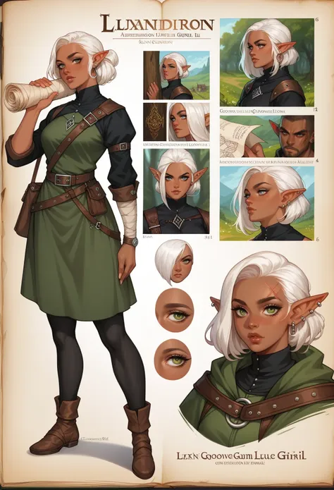 1girl, rpg character, a highly detailed, best quality, rpg style, conceptual art, character sheet, gorgeous drow girl, dark elf,...