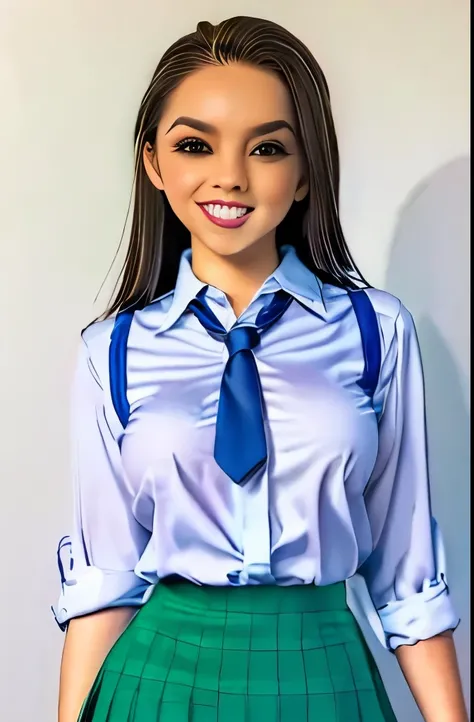 a close up of a woman in a skirt posing for a picture, dressed as schoolgirl, cute schoolgirl, hyperrealistic schoolgirl, realistic schoolgirl, a hyperrealistic schoolgirl, of a schoolgirl posing, school girl, wearing headmistress uniform, wearing school u...