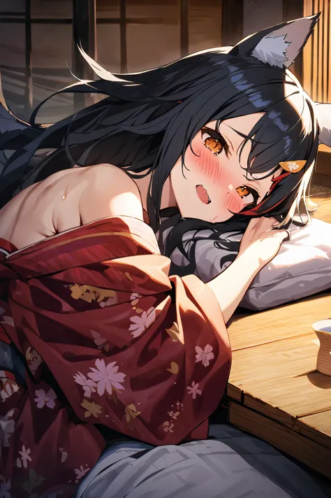 nsfw,masterpiece,best quality, high resolution on down, very detailed,ogami mio \( hololive \), very long hair,black hair,wolf e...