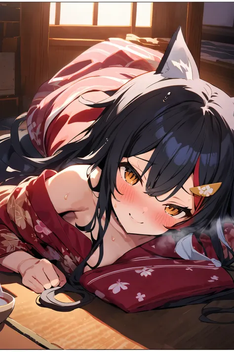 nsfw,masterpiece,best quality, high resolution on down, very detailed,ogami mio \( hololive \), very long hair,black hair,wolf e...