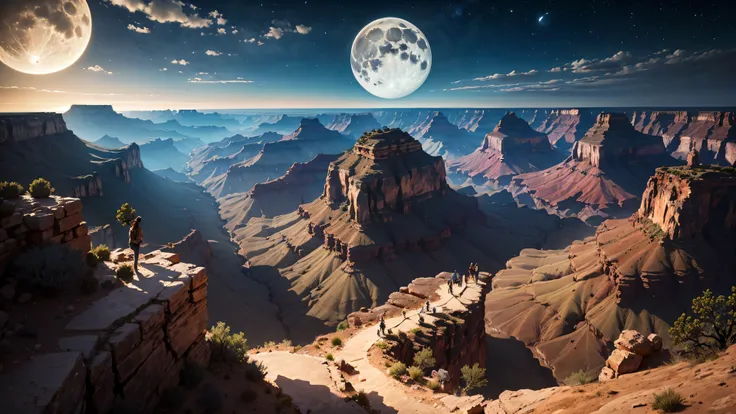  Grand Canyon ,Late Night,full moon,very wide shot:1.1,distant view:1.5,quality,Ultra detailed, best quality, insanely detailed, beautiful, masterpiece