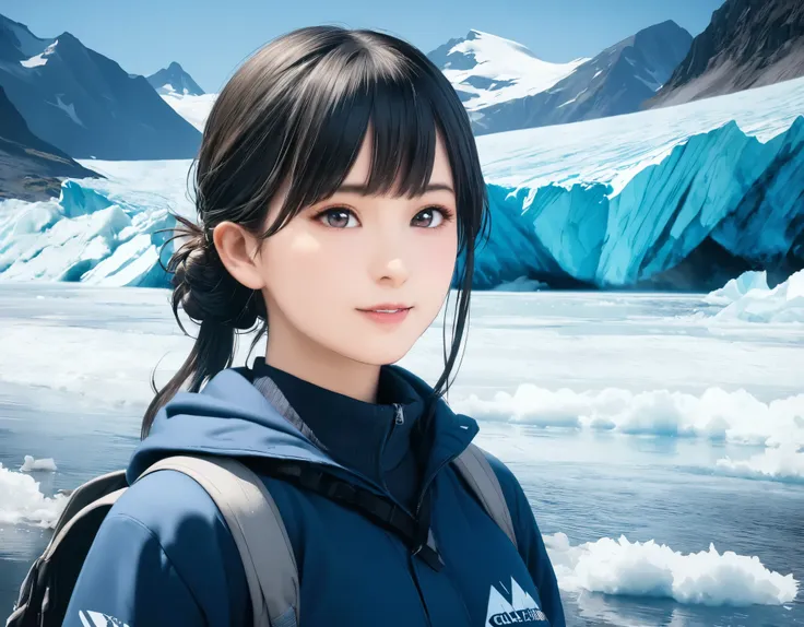 (best quality, 8k, high resolution:1.2), 1girl, glacier, upper body