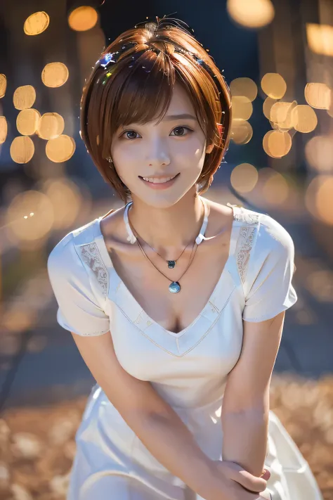 (  a city with beautiful Christmas lights : 1.5)、(An 18-year-old woman with a small face and a nice smile : 1.5)、(Best Quality: 1.4)、(Super detailed)、( very detailed)CG unified 16k）、 perfect figure and female beauty ：1.4、 brightly colored beauty ：1.2、 very...