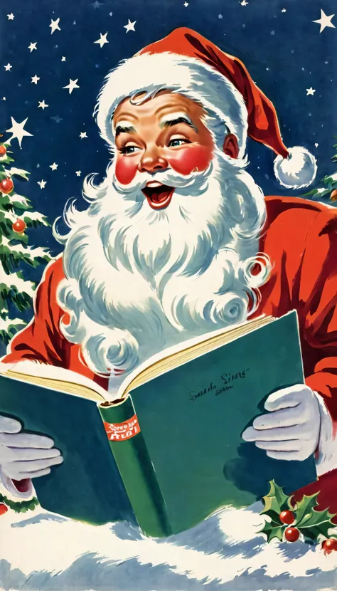  1950s,America,,Santa sings, Illustration