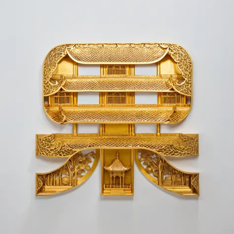 Gold relief,white background,Masterpiece,HD,16k,Architecture,landscape,Pavilion,