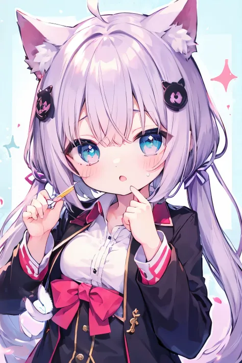   oversized jacket 、 Wearing a collar 、  looking for an elementary school girl is surrounded by 、,,Very beautiful and Sparkling Eyes、Sparkling Eyes、  1 girl、  small breasts、Cat ears   looking for an elementary school girl is surrounded by 、Very beautiful a...