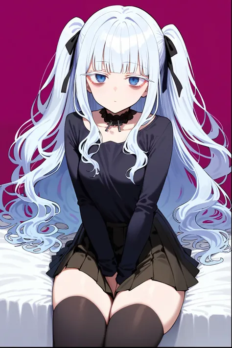 score_9,score_8_up,
1girl,jirai kei,small breasts,white hair,colored eyelashes,white eyelashes,long hair,two side up,hair ribbon,straight hair,wavy hair,blunt bangs,sidelocks,blue eyes,pale skin,(bags under eyes:1.2),eyes visible through hair,straight hair...