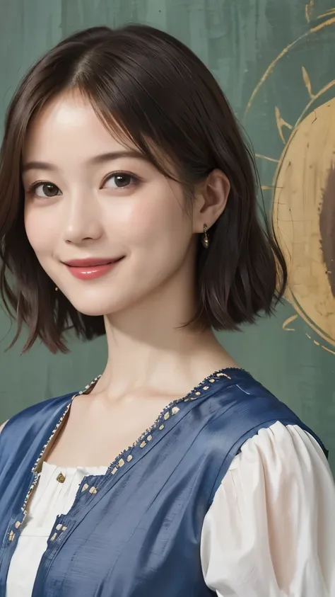 318 (20-year-old woman), ( super real ), (High image quality), ( Airy Short Bob), (smile), ( in a gorgeous dress ), (Da Vinci Paintings )