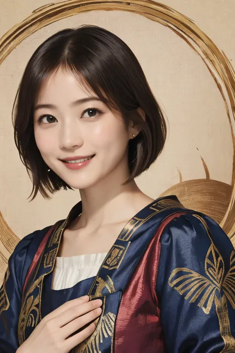 318 ( 20-year-old female), ( スーパーリアル ), ( High image quality), (  Airy Short Bob), (smile), (  in a gorgeous dress ), (Da Vinci painting  )