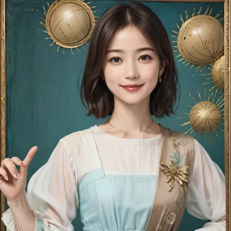 318 (  20-year-old female), ( スーパーリアル ), (   High image quality), (    Airy Short Bob), (smile), (    in a gorgeous dress ), (Da Vinci painting    )