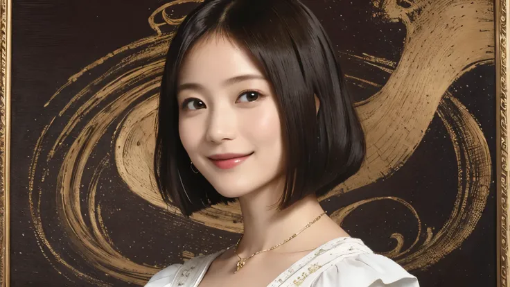 318 (  20-year-old woman), ( スーパーリアル ), (    High image quality), (     Airy Short Bob), (smile), (     in a gorgeous dress ), (Da Vinci painting     )