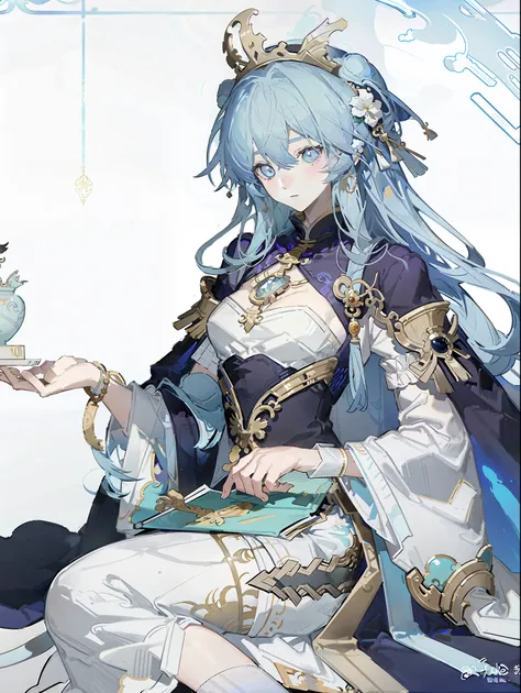 Photo of a woman in a dance dress and cape,The scepter in hand,Crown on the head,Alphonse Mucha and rossdraws style,Yang Jian,Inspired by Feng Huazhong,Full color illustrations,Beautiful fantasy queen,(Image surrounded by a tarot-style border:1.5), Inspire...