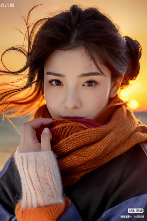 8K, 超high resolution, best quality, masterpiece, surreal, painting,A three-part method, 성숙한 1 woman, (************:1.3), Pretty Woman, Cute face, Beautiful Eyes in Every Detail,Japanese female announcer,(Wearing a long winter coat and scarf、Close-up of thi...