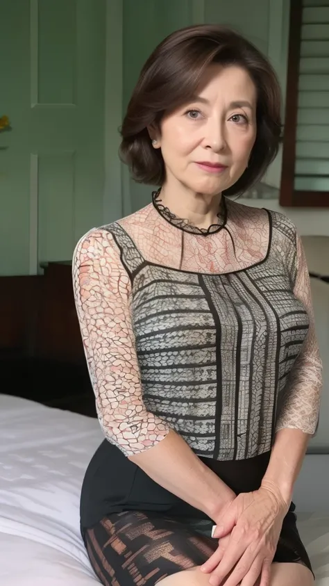   High image quality,   High image quality,     Attention to details  , masterpiece,( saggy body),    is anatomically accurate  , sharp, (( Japanese, Mature Woman)),(80 years old:1.5),((Facial wrinkles)),  saggy breasts during pregnancy,  Dark brown hair ,...