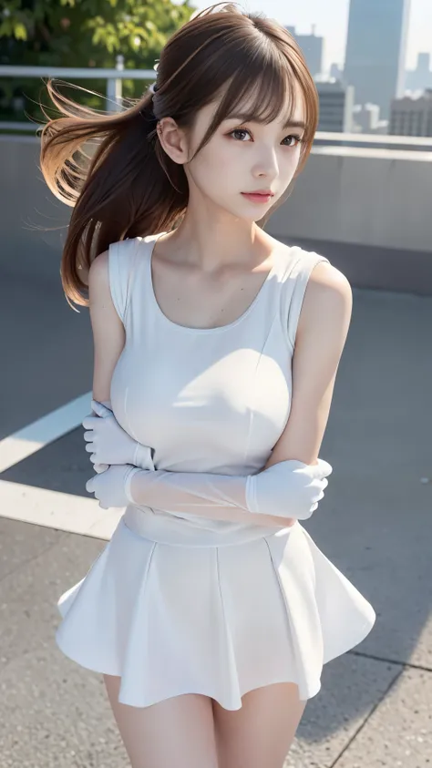 best quality, masterpiece, (realistic:1.2), (face and body straight at the camera;1.3), 1girl, , (silhouette lighting:1.3), sobbing, light brown chignon hair with bangs, white nurse costume, white nurse cap, white gloves and mask, detailed face, amber eyes...