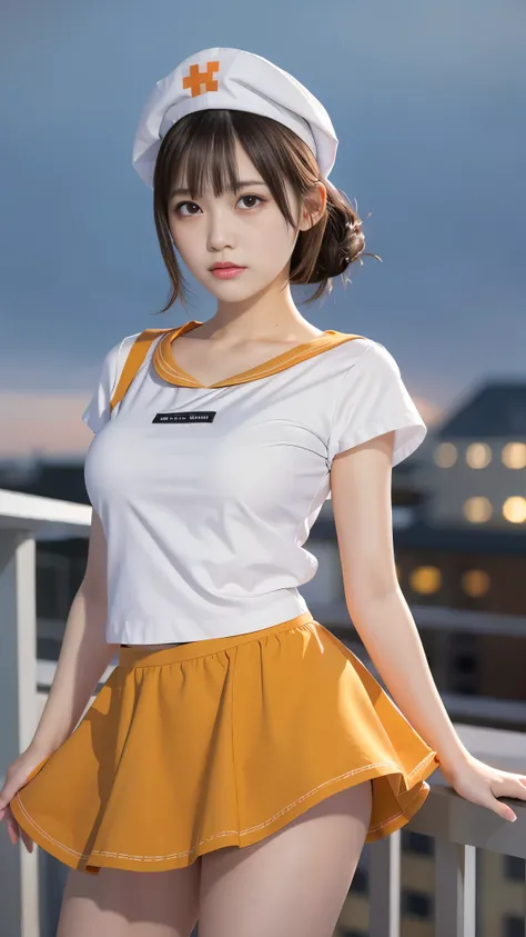 best quality, masterpiece, (realistic:1.2), (face and body straight at the camera;1.3), 1girl, , (silhouette lighting:1.3), sobbing, light brown chignon hair with bangs, white nurse costume, white nurse cap, white gloves and mask, detailed face, amber eyes...