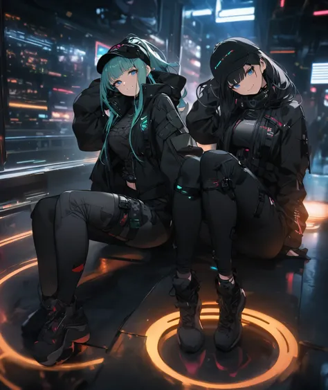  Women Sitting on a Shelf Wearing a Black Jacket and Pants,  cyberpunk streetwear , wearing  cyberpunk streetwear ,  Photos of Women Wearing Tech Wear , Space tech wear  ,  Full Body Black Cyberpunk Style Outfits ,  wearing Japanese tech wear, Tech Wear Lo...