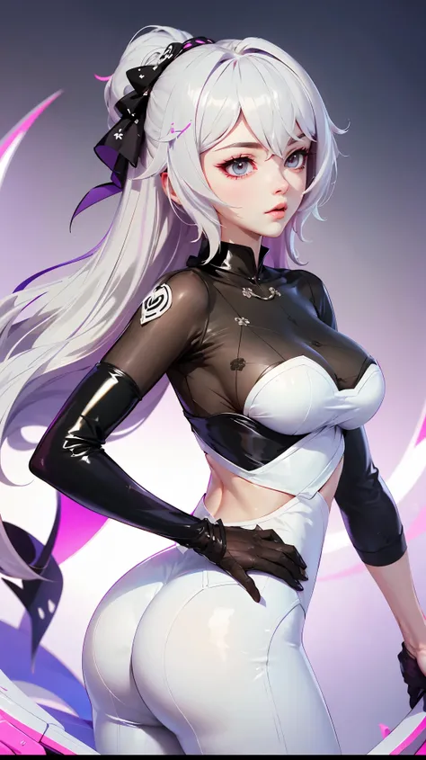 Bronya zaychik ex(honkai impact), white hair,Bodysuit mesh, leggings latex, sexy posing, perfect ass, perfect breast, without bra