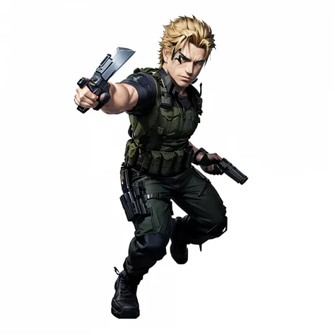 a cartoon image of a man with a gun and a knife, character art the contra, 2 d sprite, hawkeye, chris redfield, hero 2 d fanart artsation, duke nukem art style, hq artwork, visual novel sprite, serious sam as smash characters, 2 d sprites, official charact...