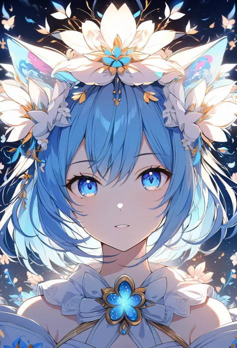 anime girl with blue eyes and flowers in her hair, detailed digital anime art, anime style 4 k, digital art on pixiv, anime art ...